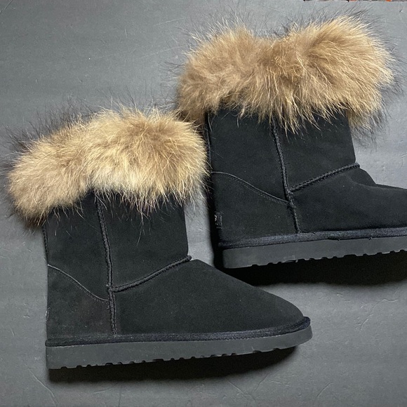 Ugg Lisa Classic Mongolian Curly Sheepskin Cuff 1875 Boots Black Size 10 - Picture 1 of 8